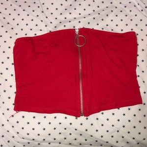 Red tube top with golden zipper